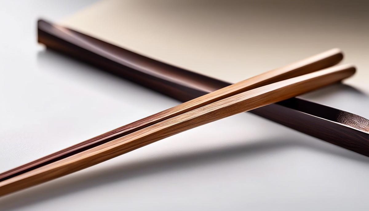 Wooden chopsticks on a white background, symbolizing sustainability and eco-friendly alternatives.