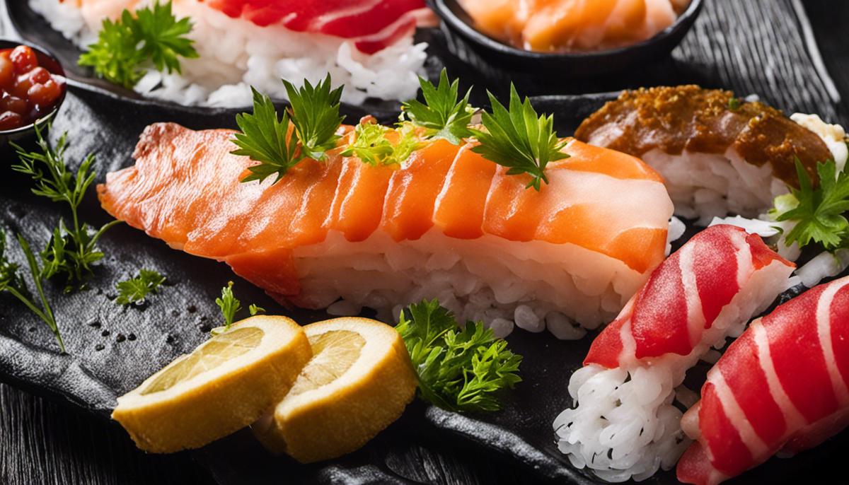 Image of a selection of fresh fish for sushi preparation