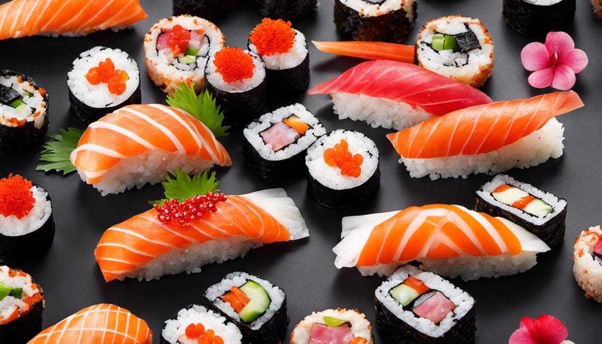 Una imagen impresionante que muestra el arte y la belleza del sushi, encapsulando su papel en el mundo de la moda.