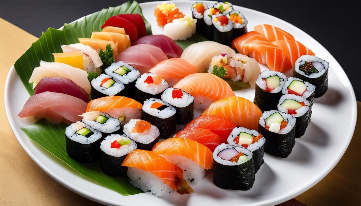 Variety of sushi ingredients on a plate for someone that is visually impaired