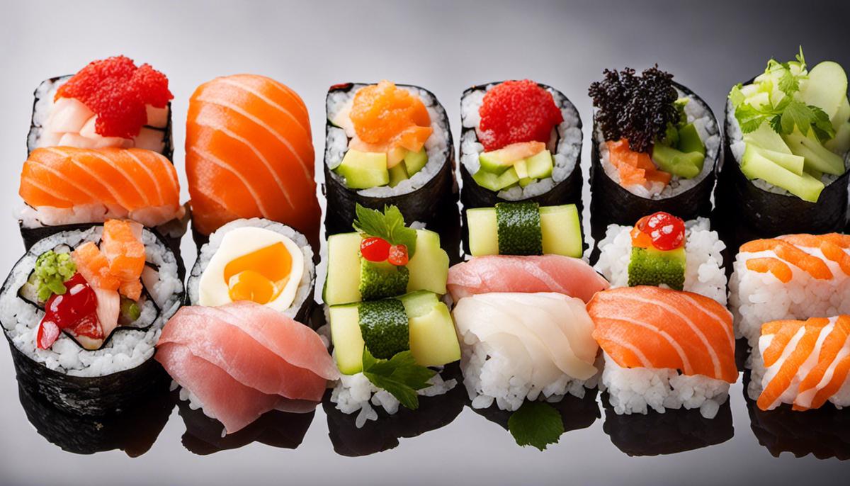 Various toppings for sushi rolls.